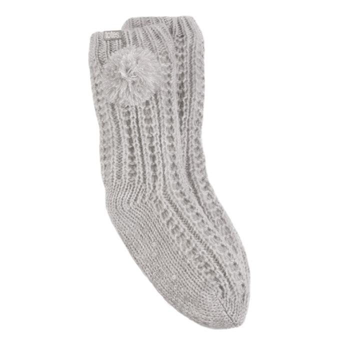 totes toasties® Ladies Luxury Sparkle Slipper-Sox With Pom Grey Extra Image 2